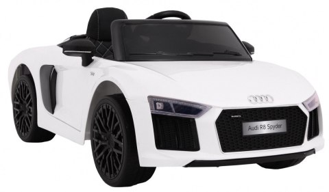 Audi R8 Spyder na akumulator Biały + Pilot + EVA + Wolny Start + Radio MP3 + LED Audi R8 Spyder na akumulator Biały + Pilot + EVA + Wolny Start + Radio MP3 + LED