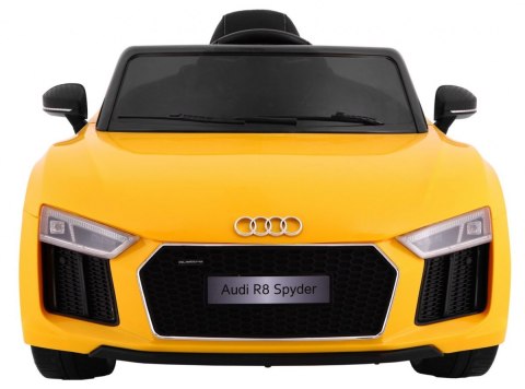 Audi R8 Spyder na akumulator Żółty + Pilot + EVA + Wolny Start + Radio MP3 + LED Audi R8 Spyder na akumulator Żółty + Pilot + EVA + Wolny Start + Radio MP3 + LED