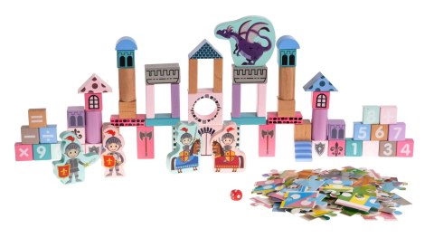Drewniany zestaw Klocków Zamek z Rycerzami dla dzieci 3+ Drewniane Figurki + Sorter kształtów + Mata z puzzli + Gra Chinczyk Drewniany zestaw Klocków Zamek z Rycerzami dla dzieci 3+ Drewniane Figurki + Sorter kształtów + Mata z puzzli + Gra Chinczyk