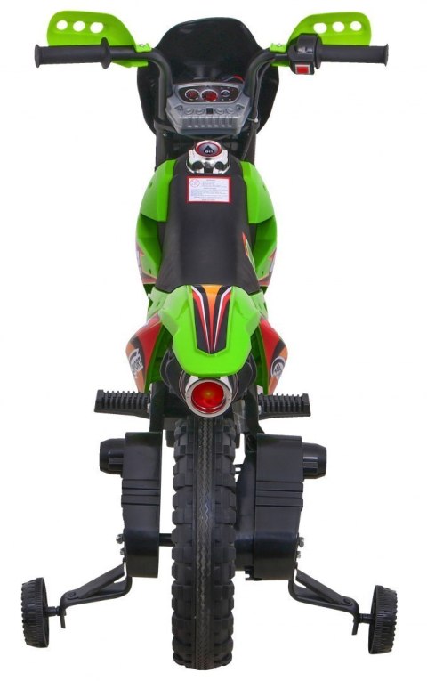 Motorek Cross dla dzieci Pojazd na akumulator Zielony + Pomocnicze kółka + Dźwięki LED Motorek Cross dla dzieci Pojazd na akumulator Zielony + Pomocnicze kółka + Dźwięki LED