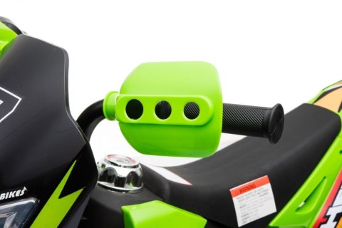 Motorek Cross dla dzieci Pojazd na akumulator Zielony + Pomocnicze kółka + Dźwięki LED Motorek Cross dla dzieci Pojazd na akumulator Zielony + Pomocnicze kółka + Dźwięki LED