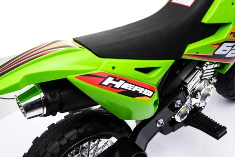 Motorek Cross dla dzieci Pojazd na akumulator Zielony + Pomocnicze kółka + Dźwięki LED Motorek Cross dla dzieci Pojazd na akumulator Zielony + Pomocnicze kółka + Dźwięki LED